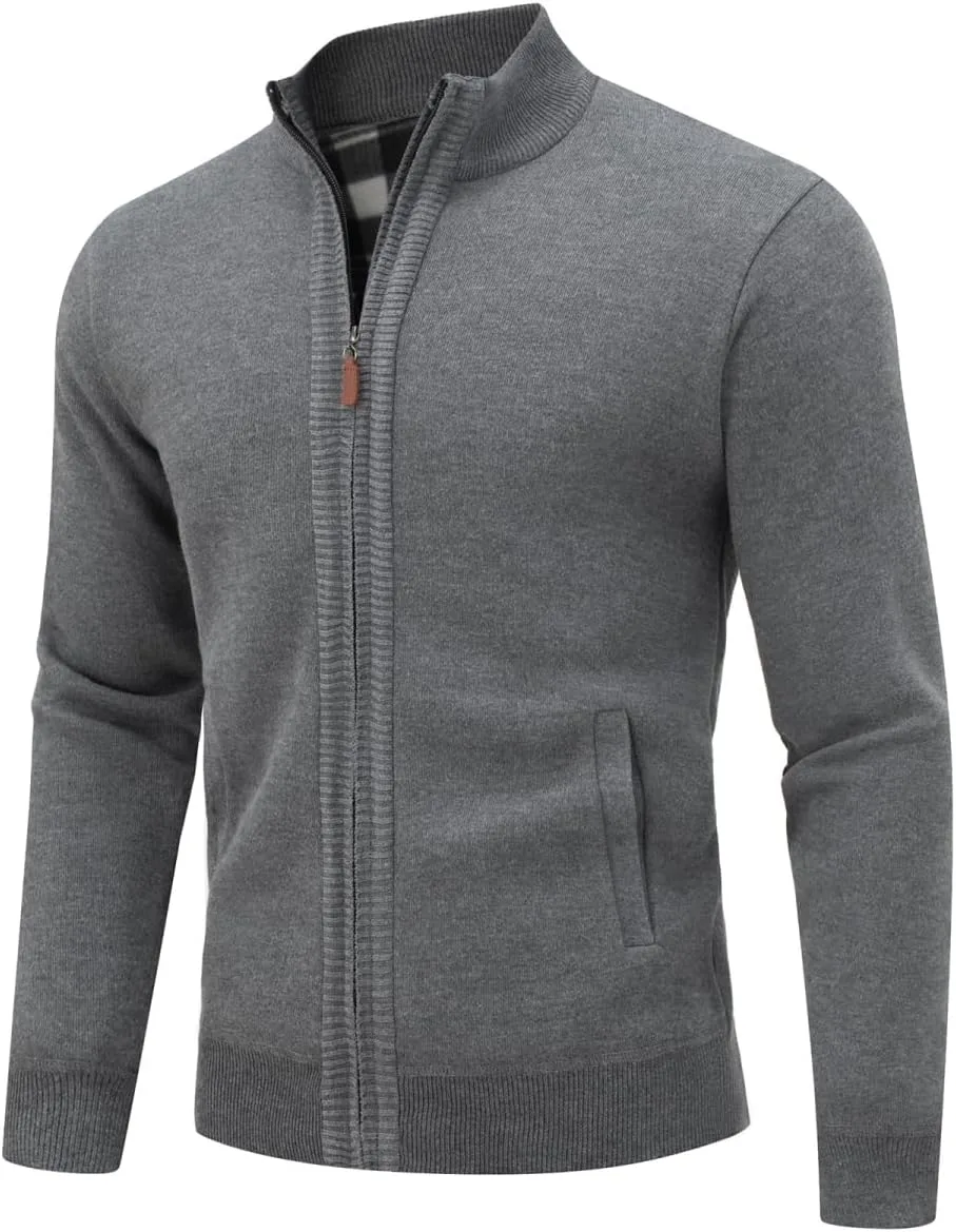 

Мужской кардиган с полной застежкой-молнией, воротником-стойкой и карманами AKuVoL