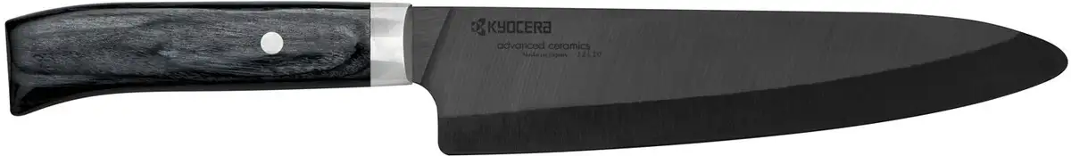 

Поварской нож KYOCERA "ЯПОНИЯ", (1 шт.), чрезвычайно острый, из циркониевой керамики, ручная заточка, лезвие 18 см Общая длина 31 см, Длина клинка 18 см., черный