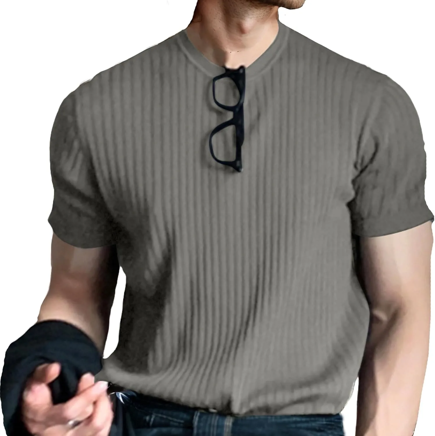 

Мужская футболка с коротким рукавом и воротником-стойкой Slim Fit Kswzd