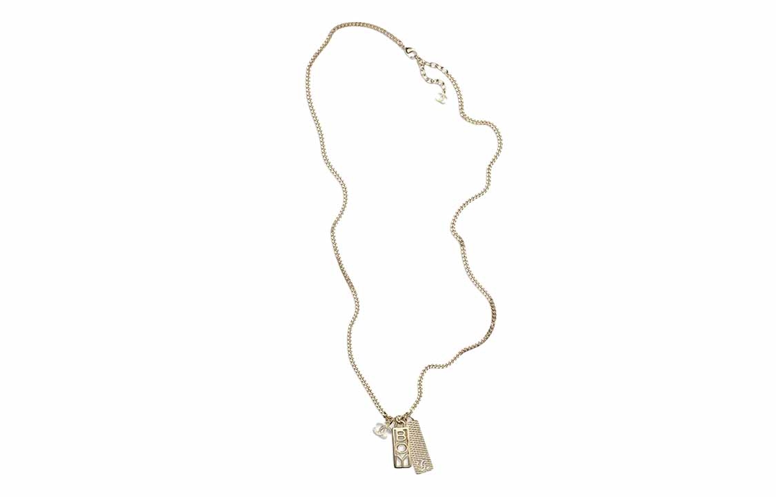 

CHANEL Двойная металлическая цепь с камнями, золото