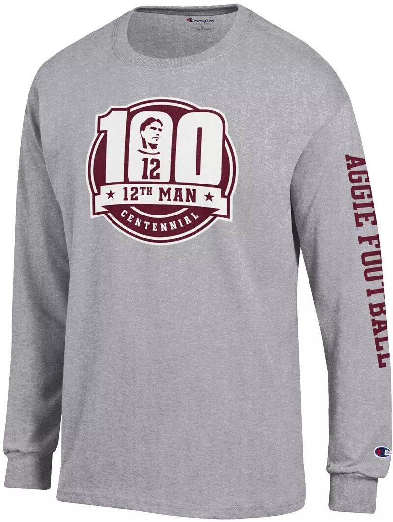 

Мужская серая футболка с длинными рукавами Champion Texas A&M Aggies '12th Man' Centennial