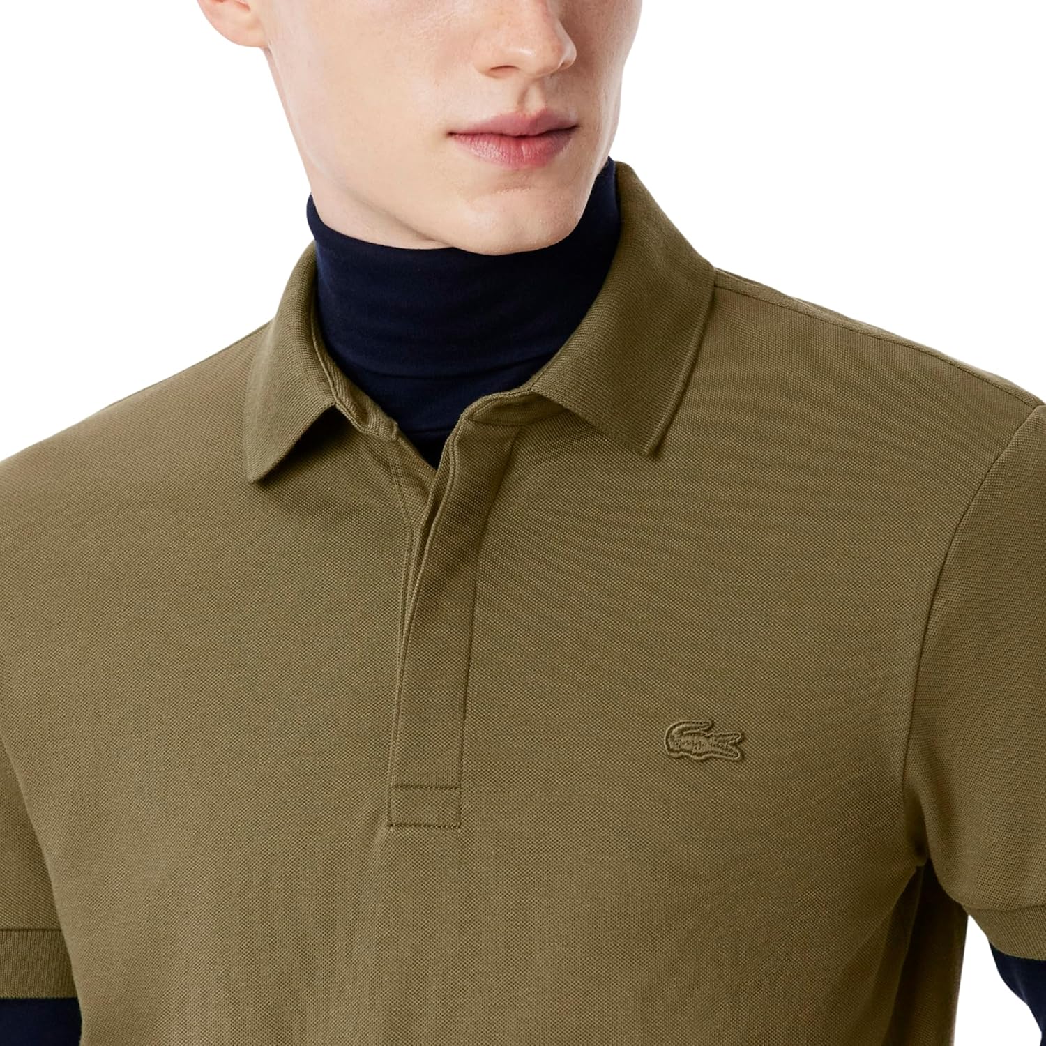 Футболка поло Lacoste Paris Stretch pique мужская классическая Regular Fit, оливковый — фото 2