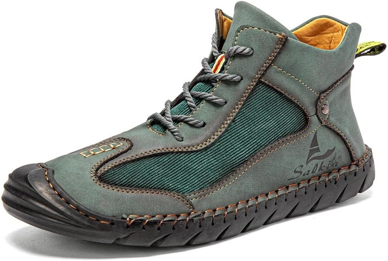 

Мужские ботинки Удобные кожаные сапоги ручной работы Ботинки для уличного отдыха Пешеходные ботинки для мужчин Generic, зеленый