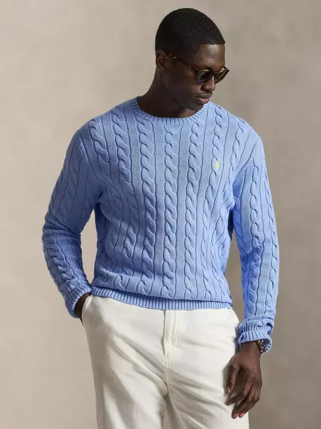 Хлопковый джемпер Polo больших размеров с косами Ralph Lauren, Austin Blue