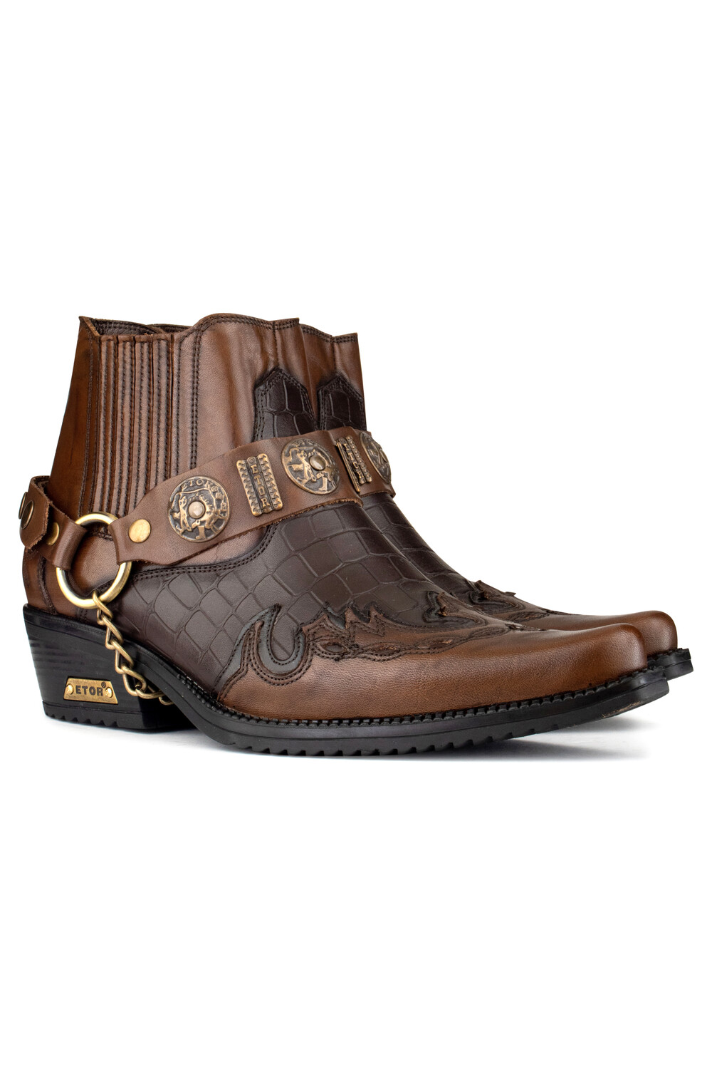 Двухцветные байкерские ботинки winklepicker из кожи Infinity Leather, коричневый — фото 2