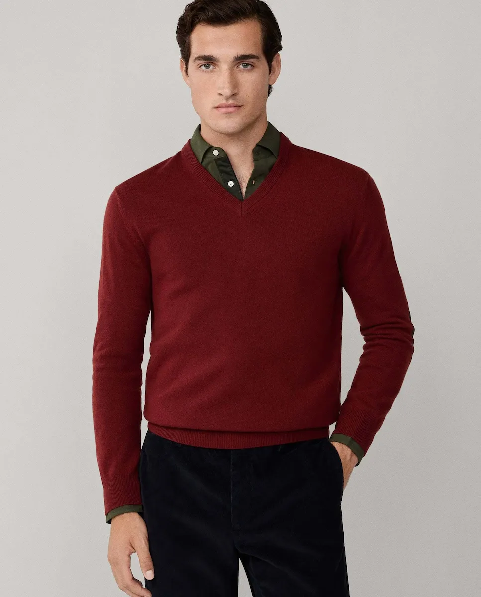 

Джемпер из смеси мериносовой шерсти с V-образным вырезом Hackett, красный