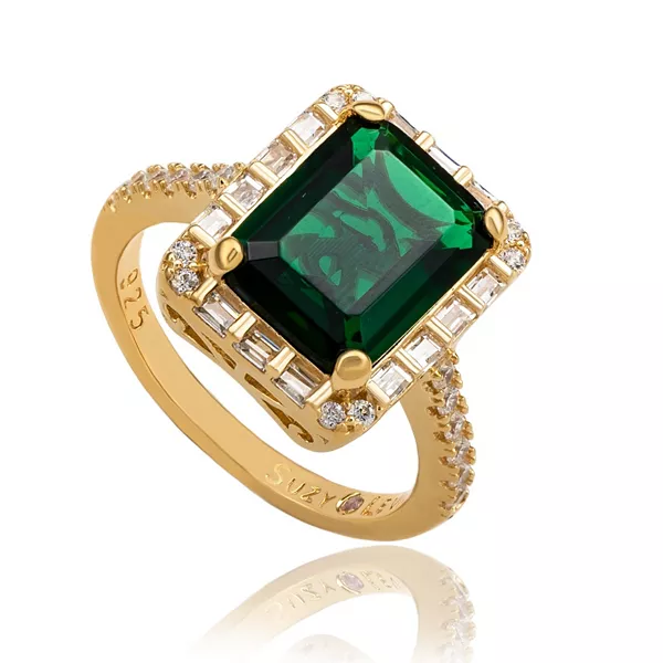 

Кольцо-Гало Suzy Levian из стерлингового серебра с изумрудной огранкой и кубическим цирконием огранки «багет» Suzy Levian New York, green