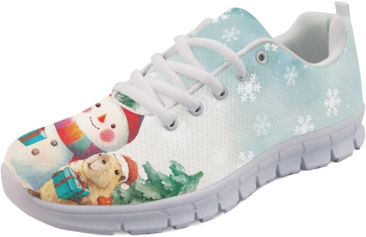 

Кроссовки Forchrinse для женщин и мужчин, с шнуровкой, для бега, дышащие, с сеткой, на шнуровке, для прогулок и тенниса, Christmas Capybara Snowman