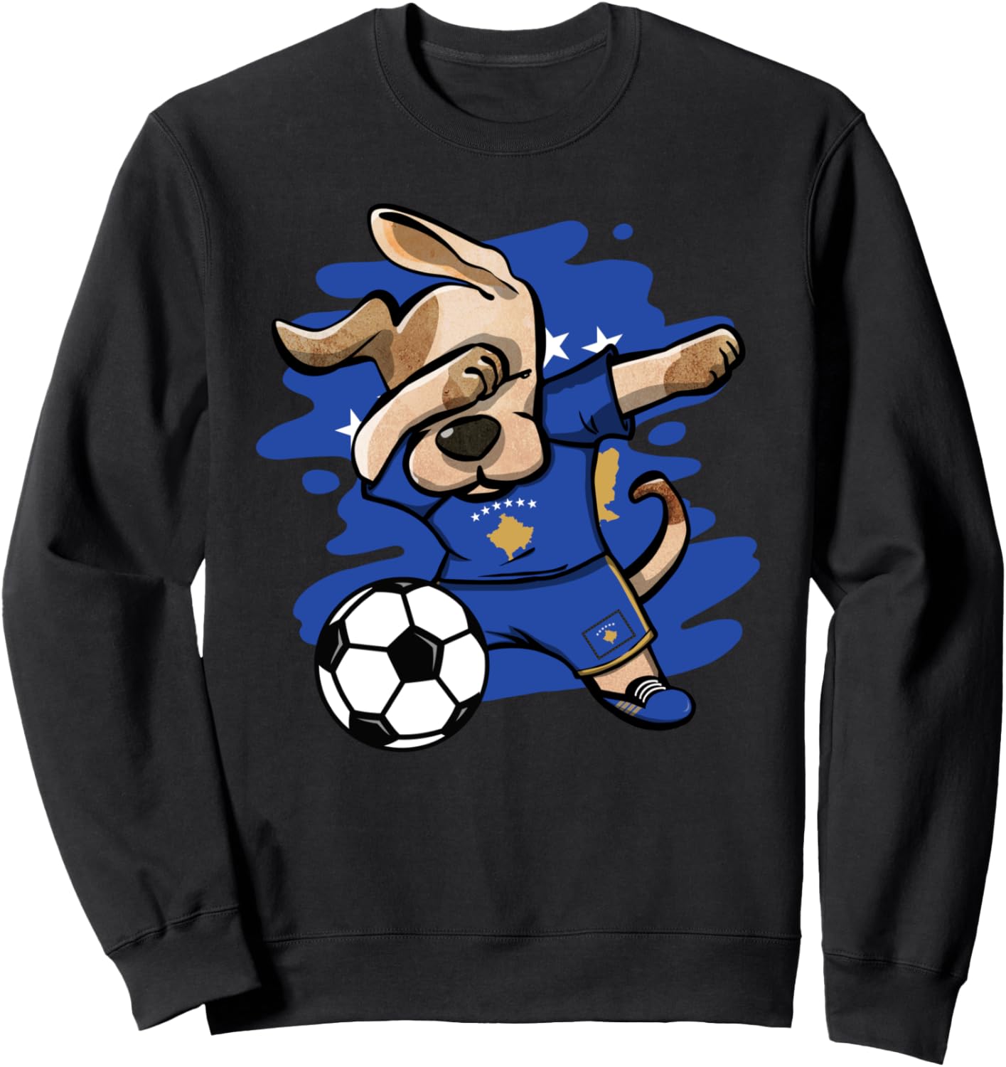 

Милая танцующая собака, футбольная команда Косово, флаг Косово, любители спорта, поклонники косовского футбола, толстовка Teeisle Kosovo Football, черный