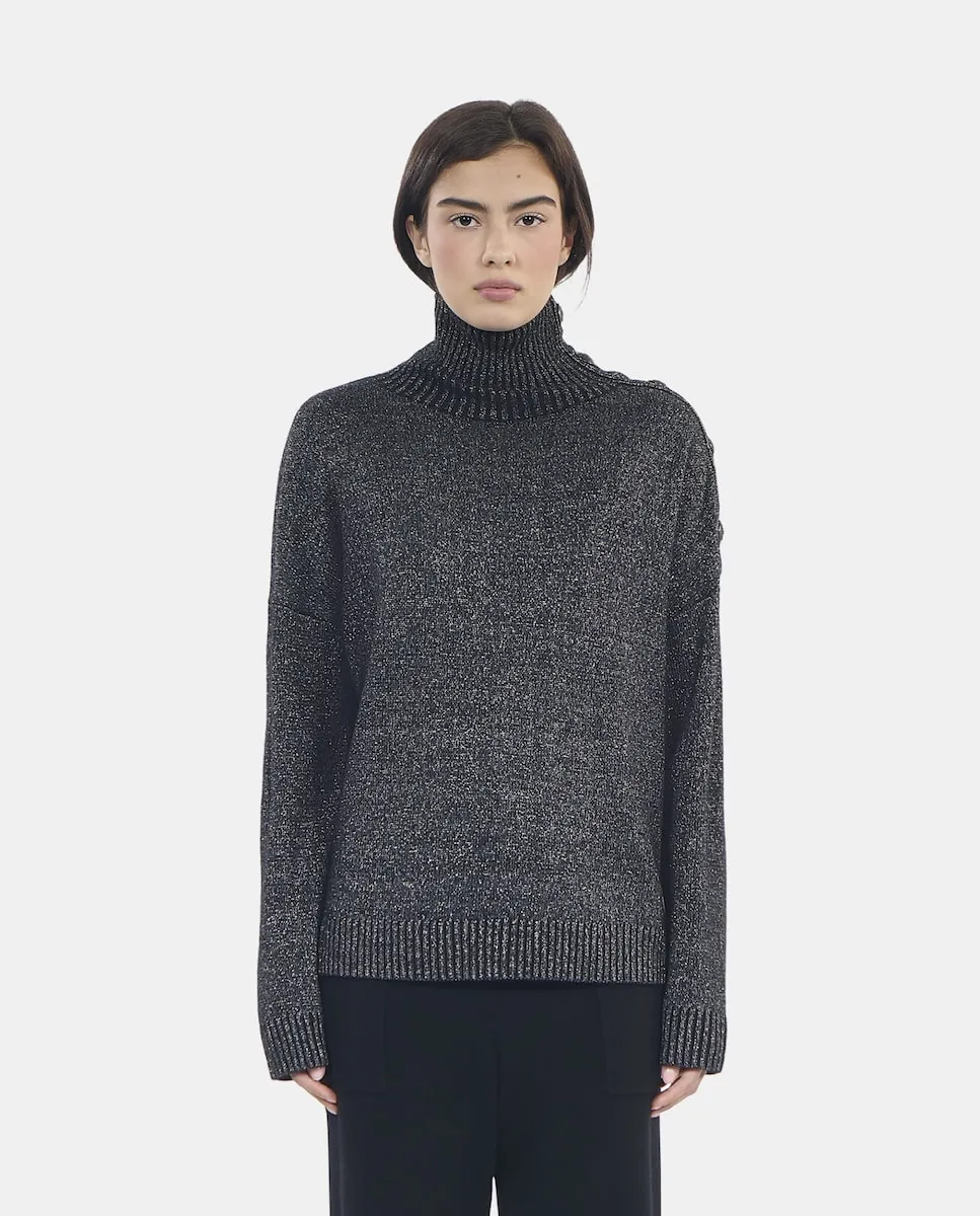 

Женский свитер с металлизированной нитью и декоративными пуговицами The Kooples, черный