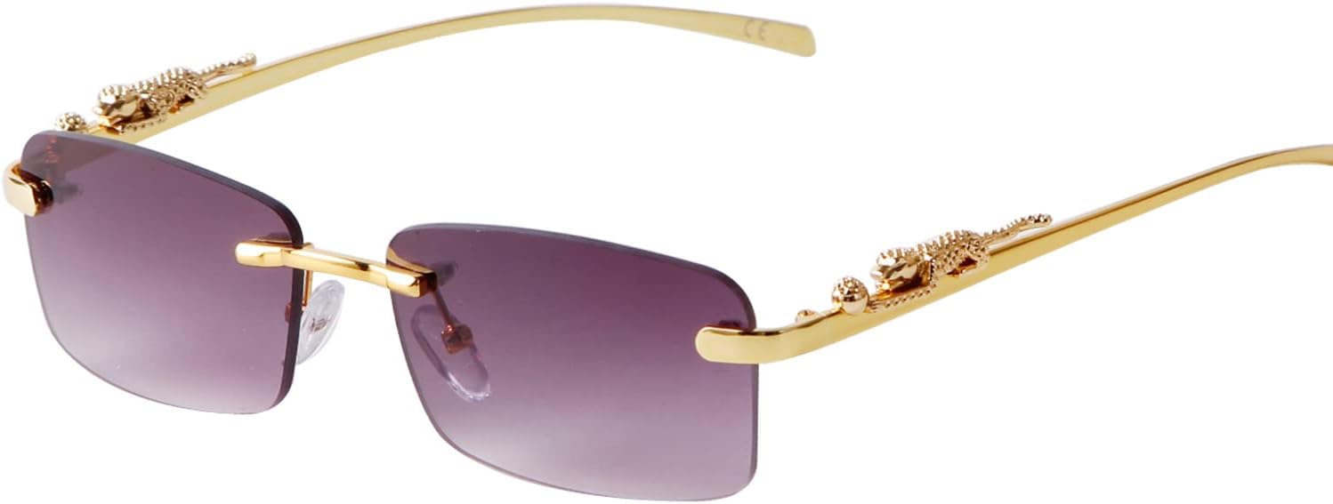 

ADE WU Винтажные солнцезащитные очки без оправы в стиле ретро, ​​роскошные, золотистая металлическая безрамочная модель, прямоугольные солнцезащитные очки с цветными линзами, Gold/Grey Faded