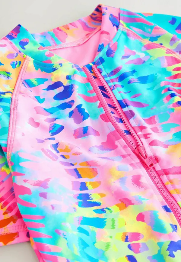 Купальник стандартного кроя с короткими рукавами Next, Rainbow Animal Tie Dye — фото 2