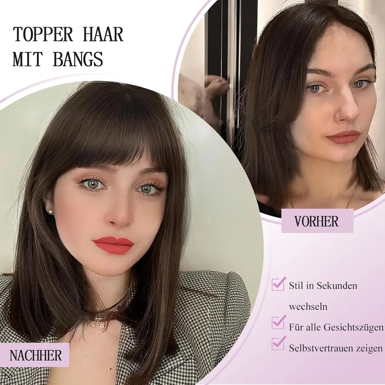 Женский накладной шиньон из натуральных волос с челкой Sea Singing, Ombre Light Brown With Blonde Highlight — фото 3