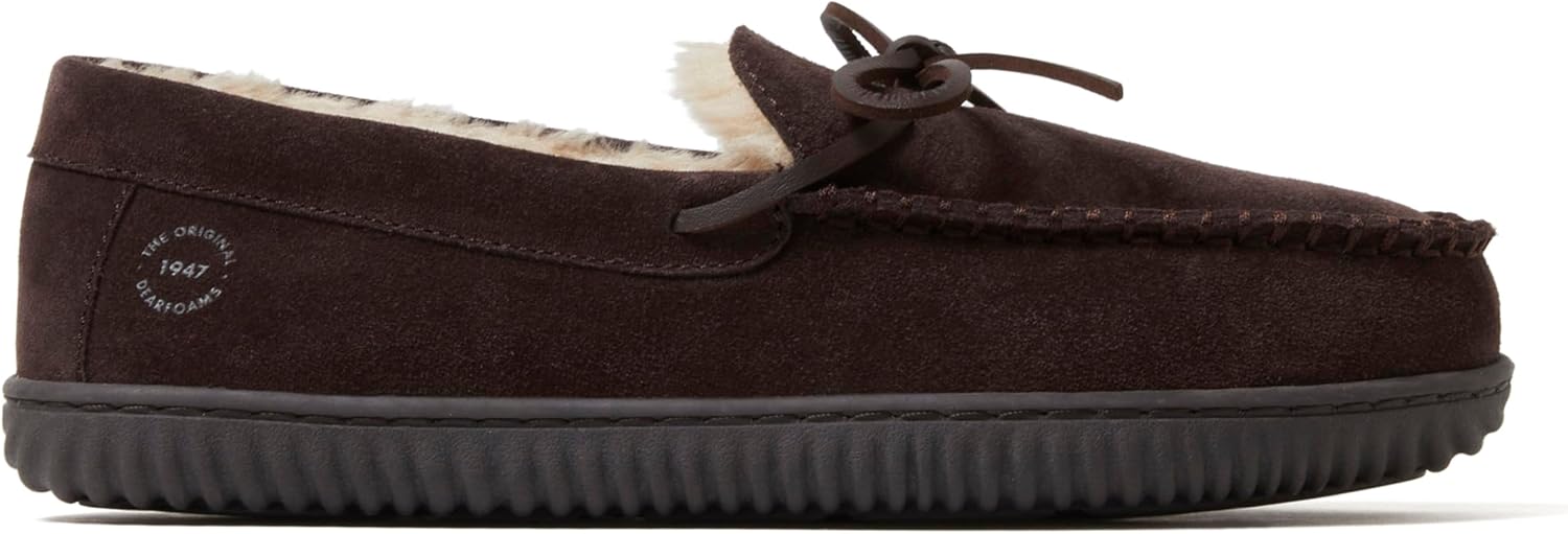 Мужские мокасины Dearfoams Hudson из натуральной замши с мемори-пенной стелькой и шнурками, Coffee 2 — фото 3