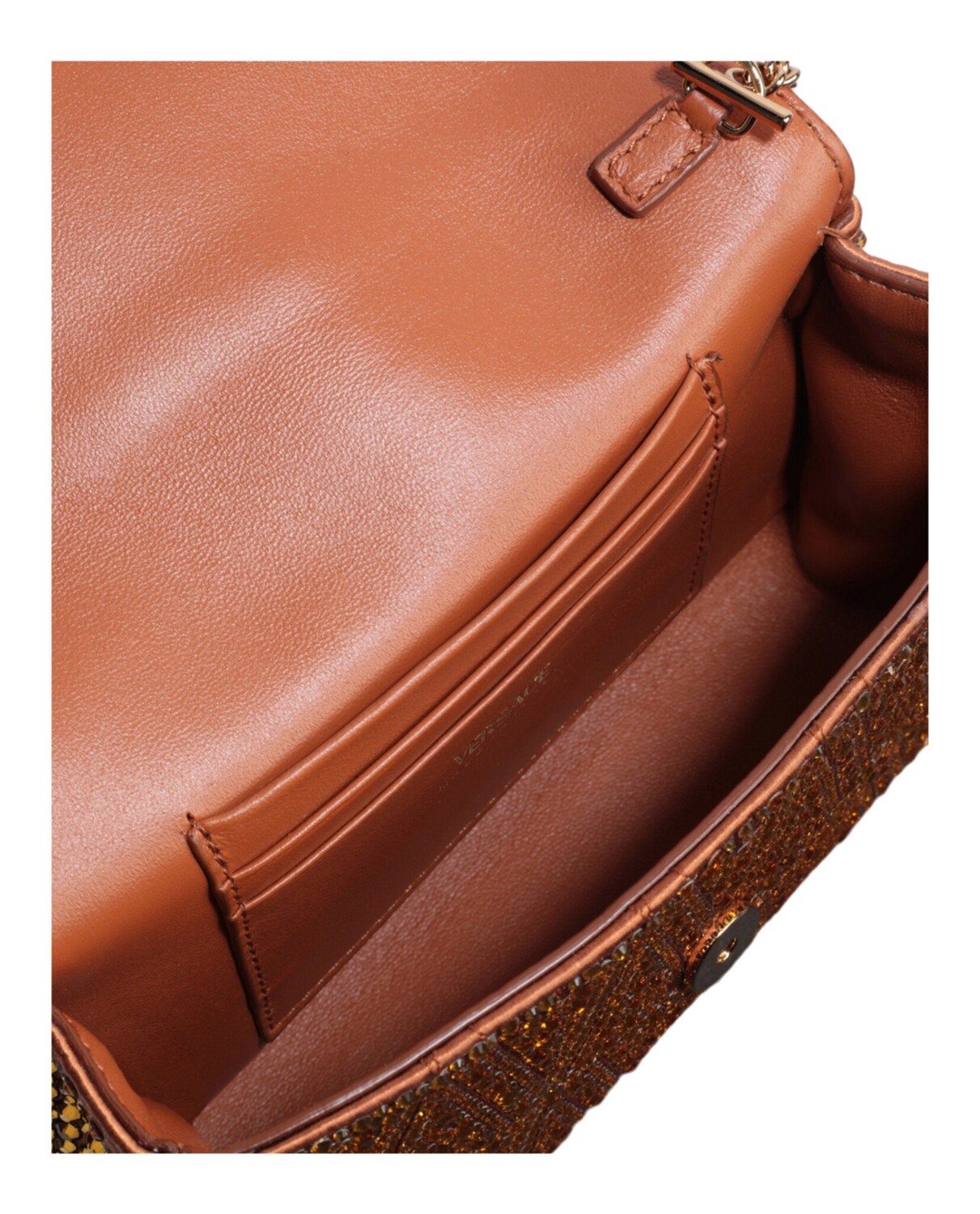 

Миниатюрная сумка через плечо Virtus с кристаллами Versace, цвет Caramel