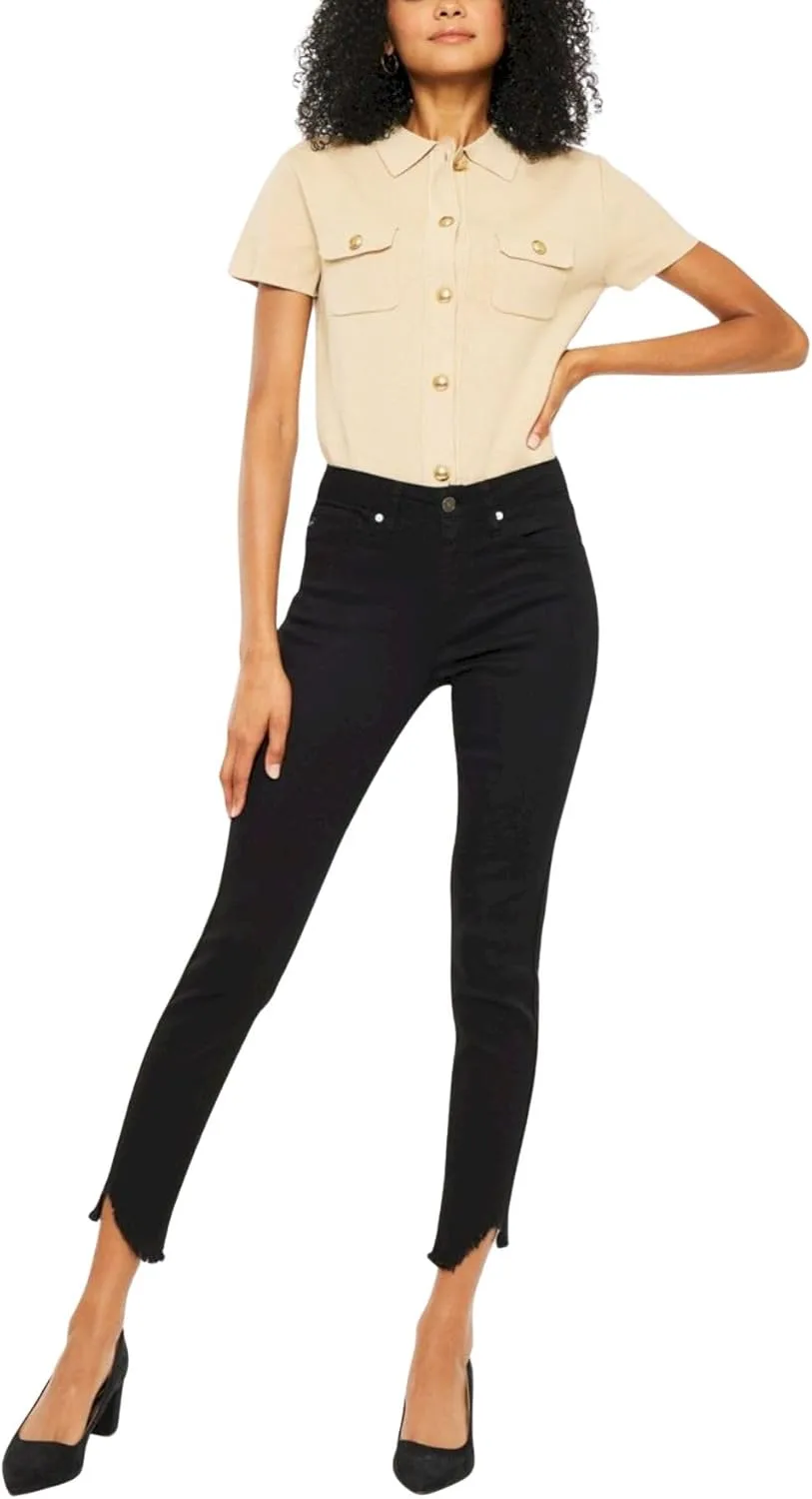 

Женские скинни джинсы с высокой посадкой и рваным краем Yanhoo