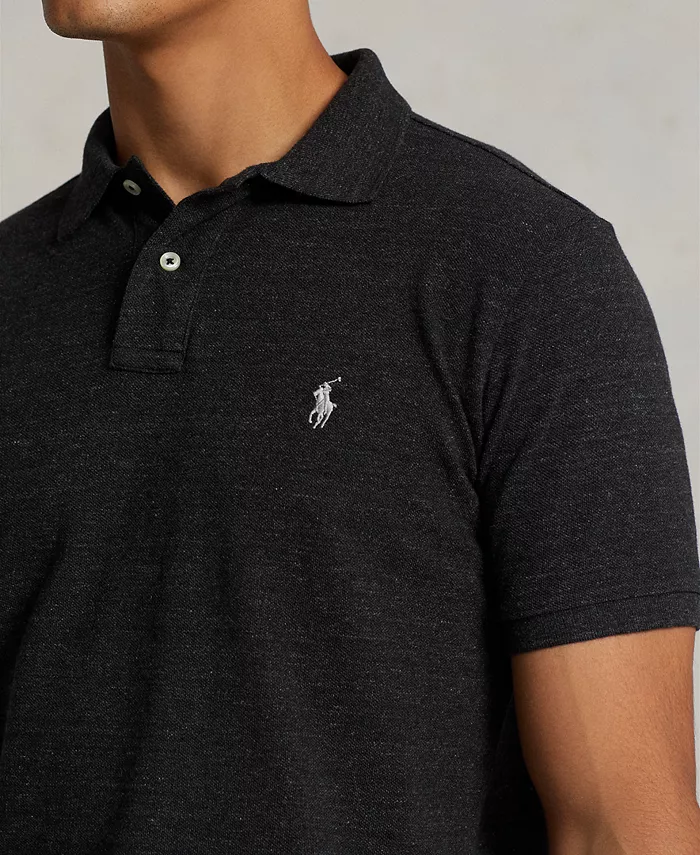Мужская поло Custom Slim Fit с сетчатой тканью Polo Ralph Lauren, черный — фото 3