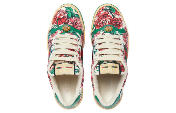 Кроссовки screener floral print sneakers 'white pink green' Gucci, белый — фото 3