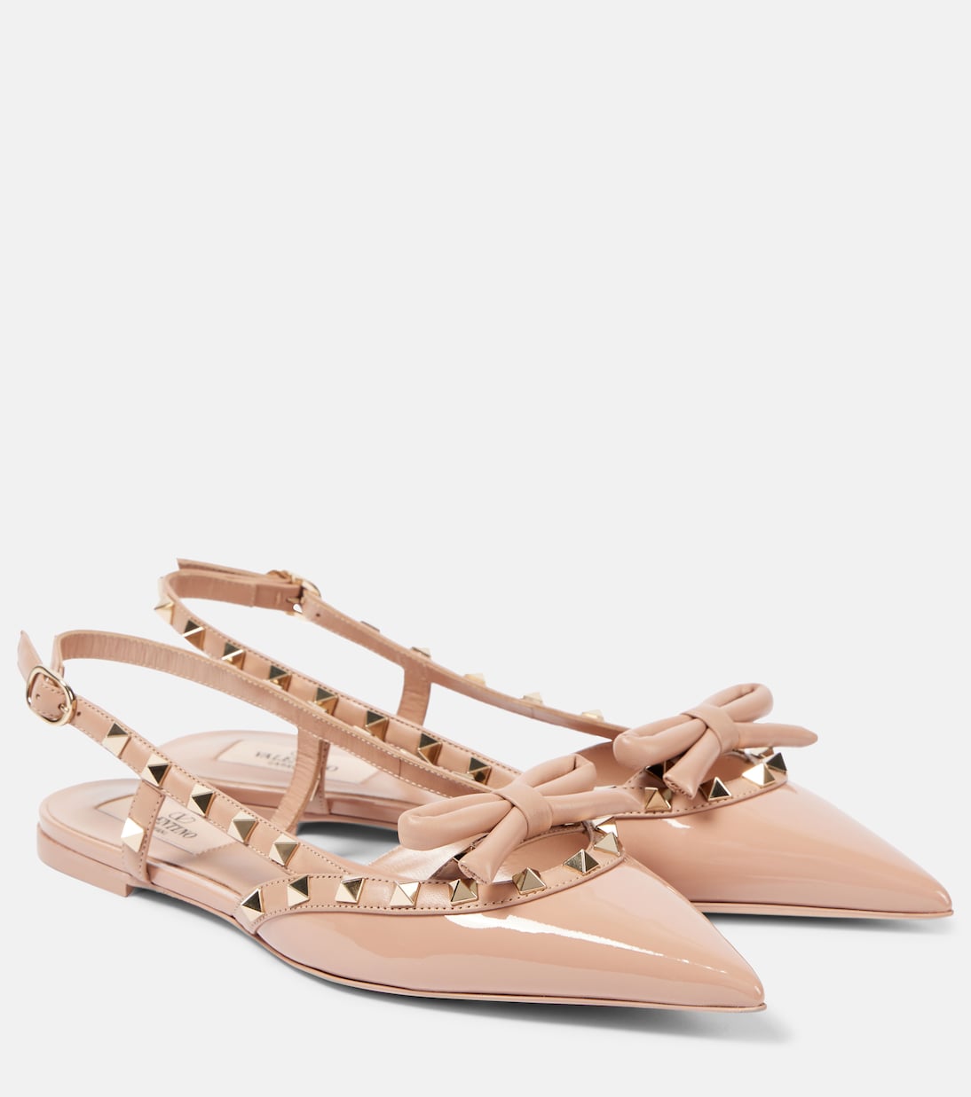 Туфли Rockstud Bow из лакированной кожи с открытой пяткой Valentino Garavani, Rose Cannelle