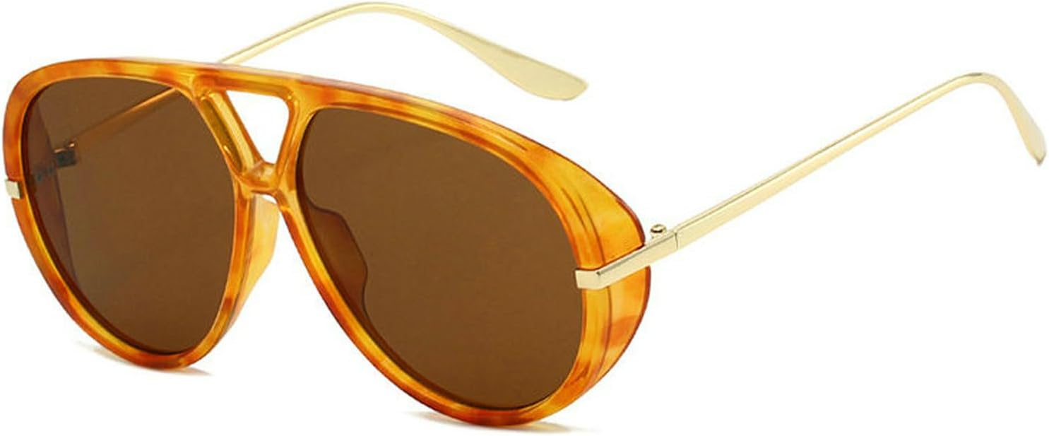 

COTIA Модные солнцезащитные очки-пилот большого размера для женщин и мужчин, квадратные, в стиле ретро, ​​с двойным дужком, для вечеринок на открытом воздухе, Leopard Tea