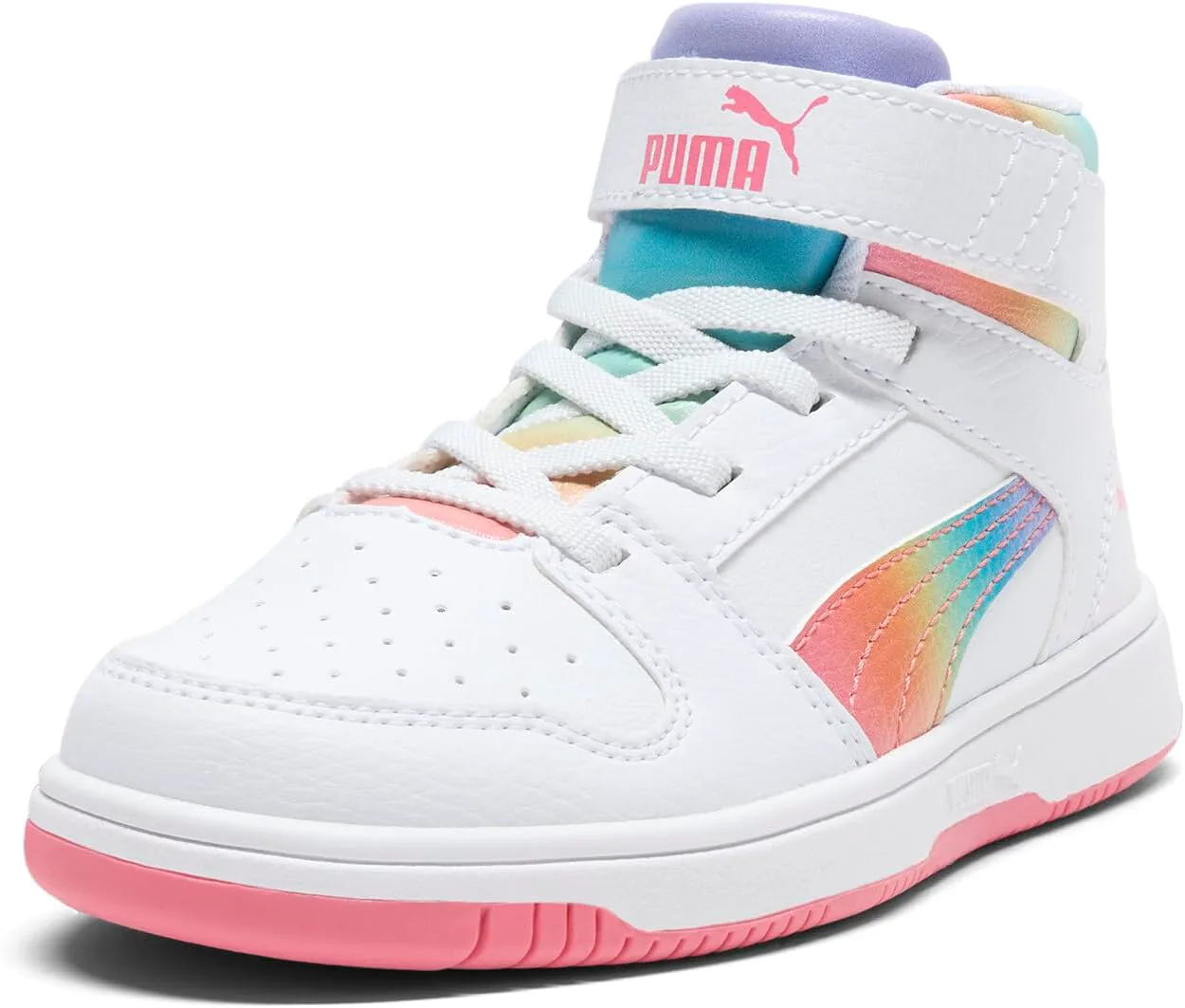Кроссовки PUMA для детей Rebound Layup Mid на липучках, белый/розовый
