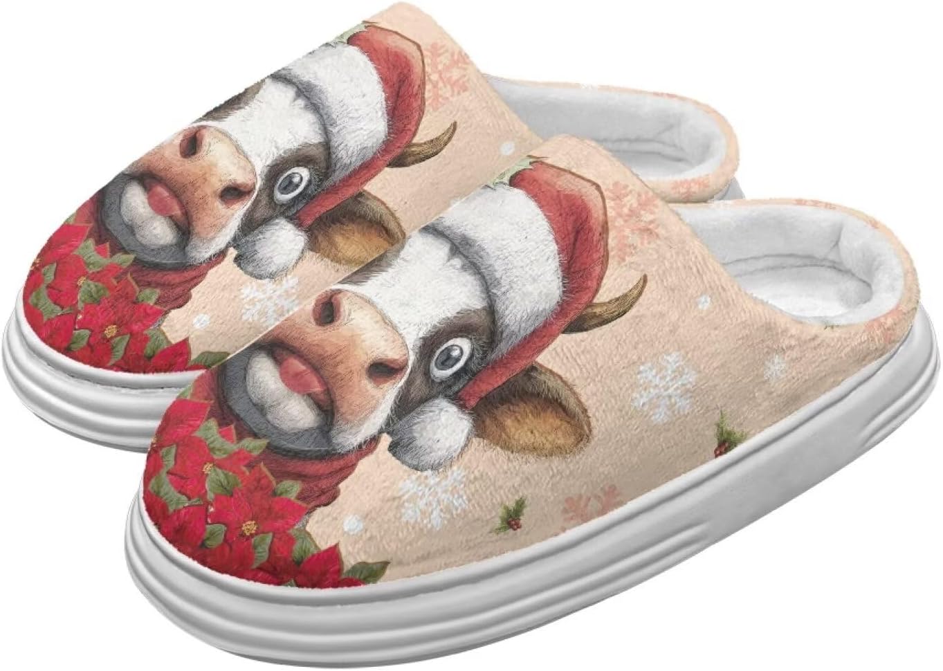 

Тапочки для женщин и мужчин, зимние шлепанцы, мягкие плюшевые пушистые домашние тапочки для улицы и дома Hechitok, Christmas Cow