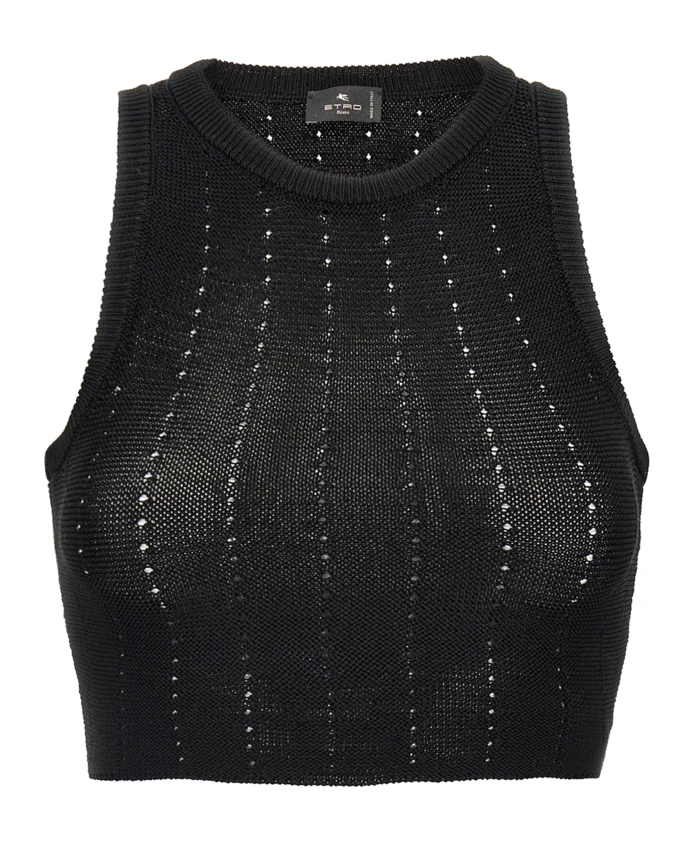 

Вязаный укороченный топ с ажурным узором Etro, черный