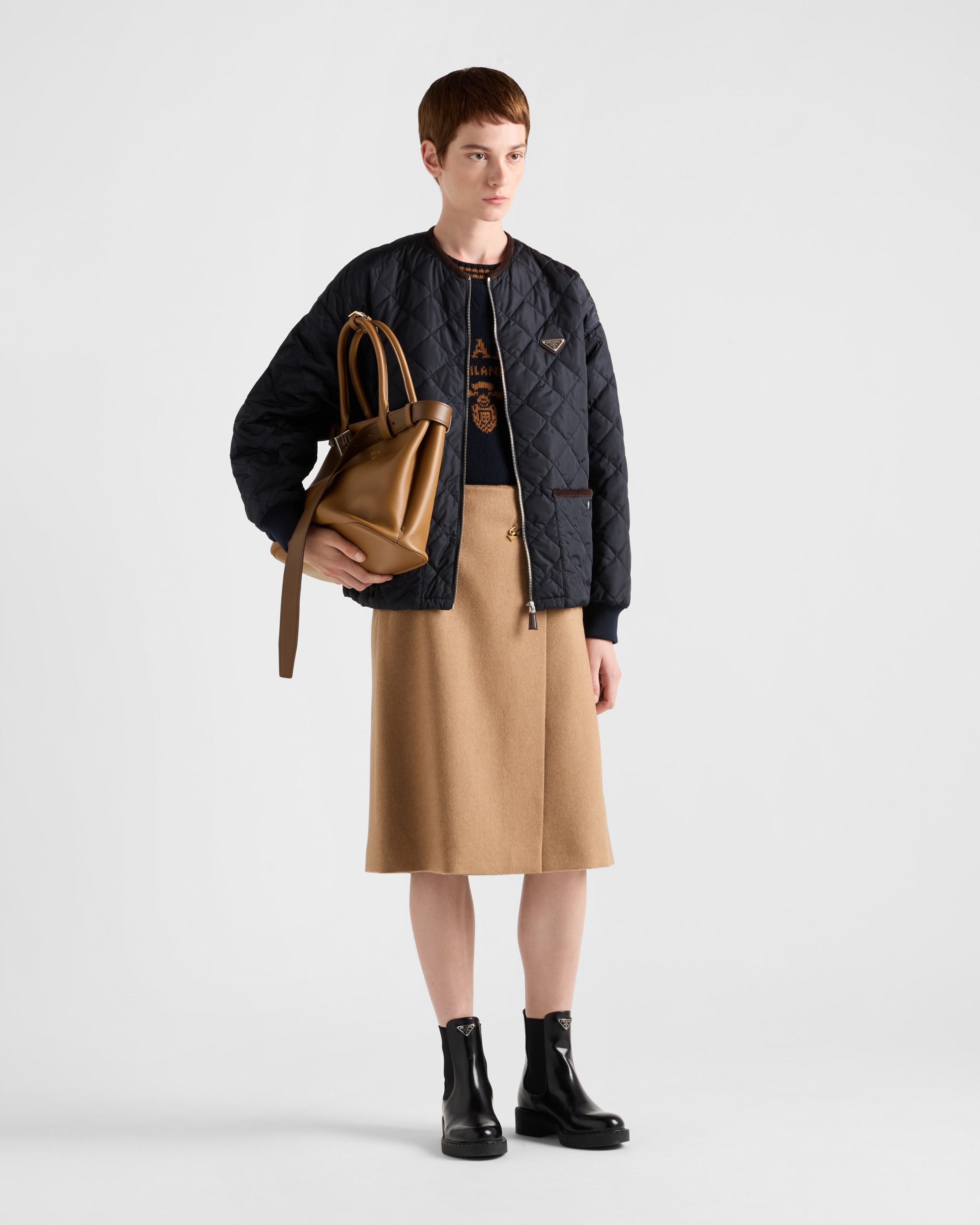 Джемпер с круглым вырезом из шерсти и кашемира Prada, синий — фото 2