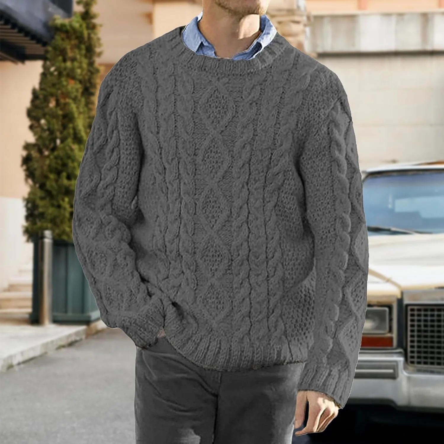 Мужской свитер Slim Fit с воротником-гольф, зимний, уютный, с рельефной вязкой — фото 2