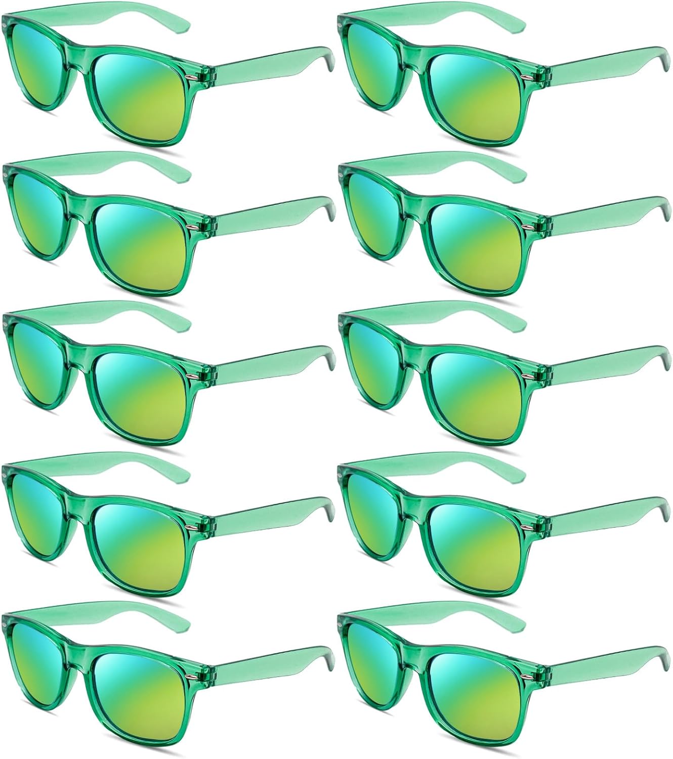 

Pibupibu, набор из 10/20 неоновых солнцезащитных очков для вечеринок, оптовая продажа, ретро-очки в стиле 80-х с цветными зеркальными линзами, сувениры для вечеринок, Green 10 Packs