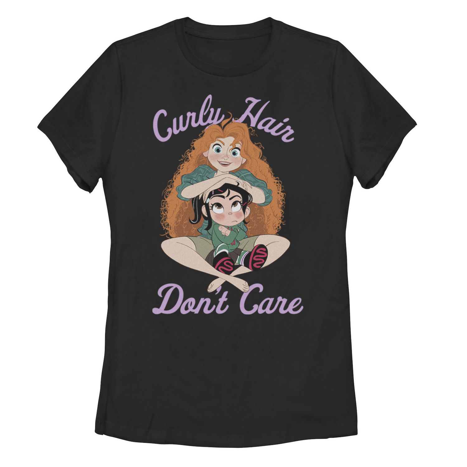 

Детская футболка Disney's Wreck It Ralph 2 Vanellope and Merida с изображением Curly Hair Don't Care Licensed Character, черный