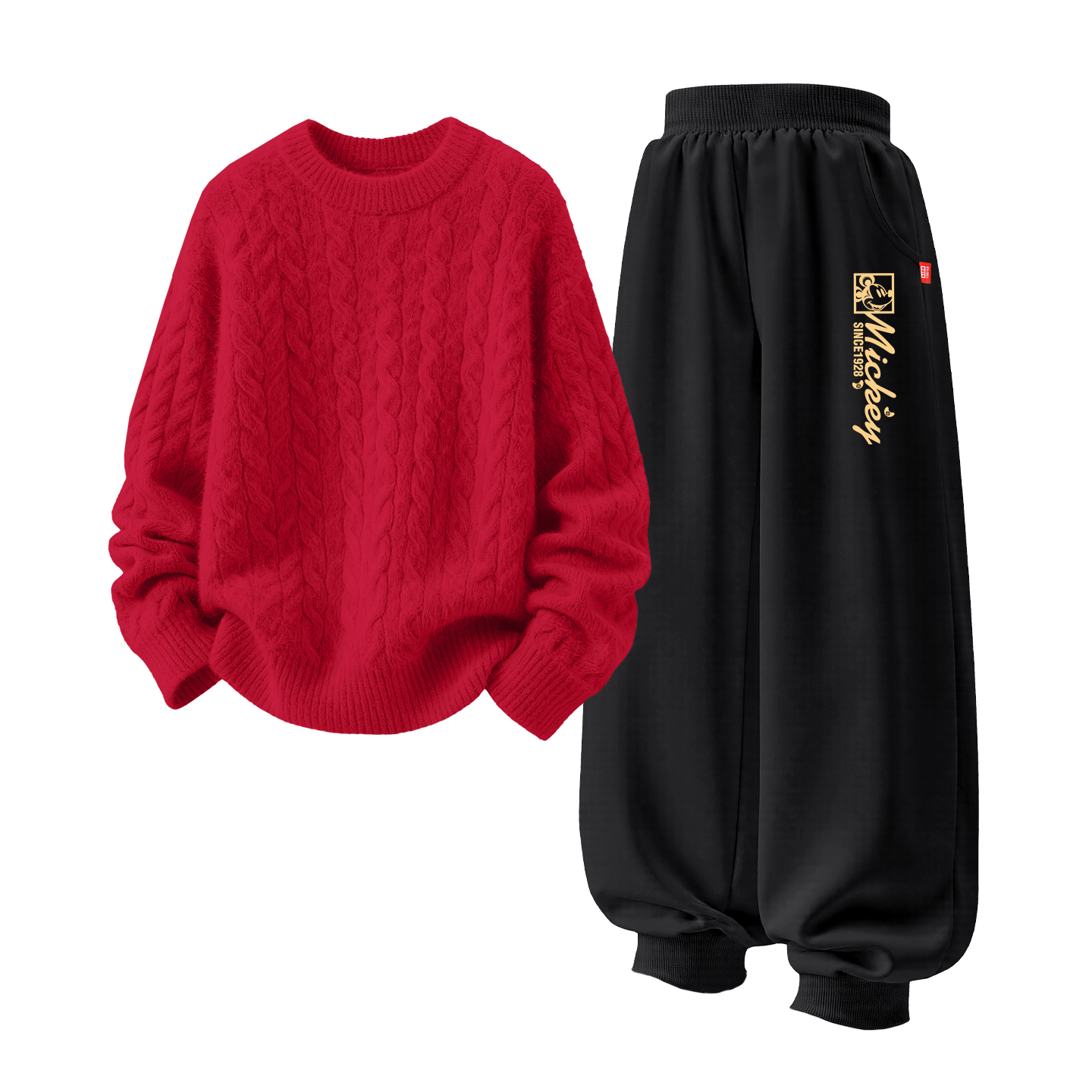 Детский костюм Tang с круглым вырезом, средней высоты Disney, [thickened and fleece-lined]solid color красный+christmas special черный — фото 3