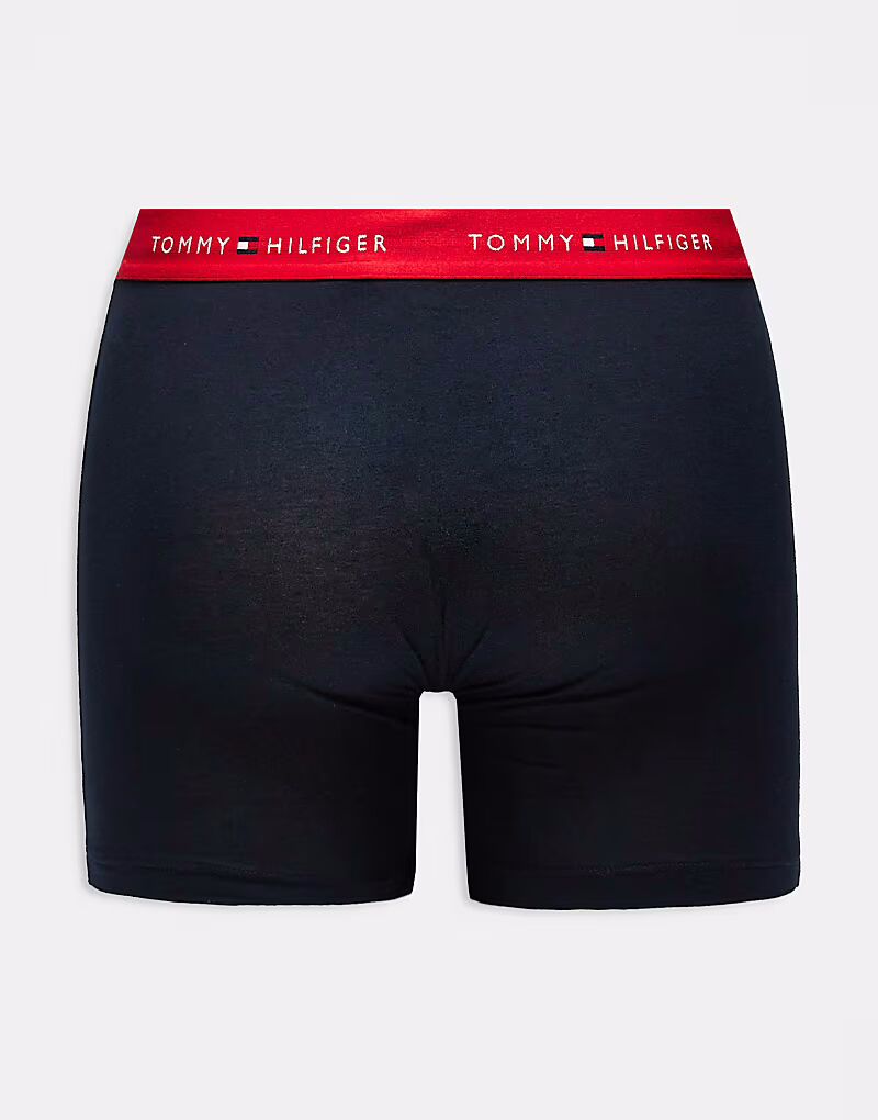 Фирменные хлопковые трусы-боксеры Tommy Hilfiger Essentials, комплект из 3 пар, темно-синего цвета с темно-синим/бело-красным поясом — фото 2