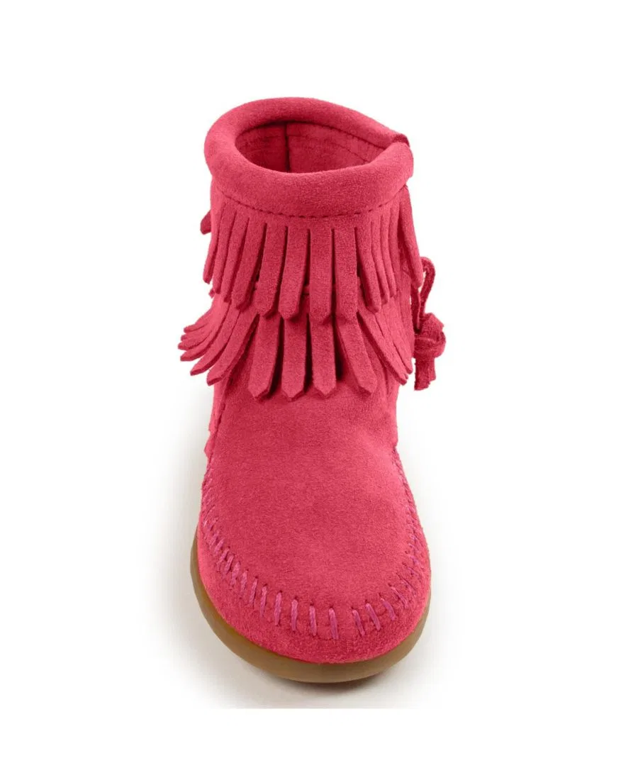 Детские замшевые сапоги с двойной бахромой и боковой молнией Minnetonka, розовый — фото 3
