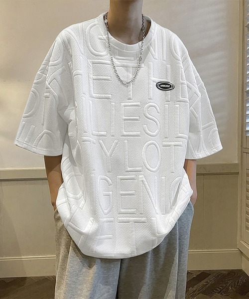 

Мужская футболка, рельефный логотип, корейский стиль AsaAura, белый