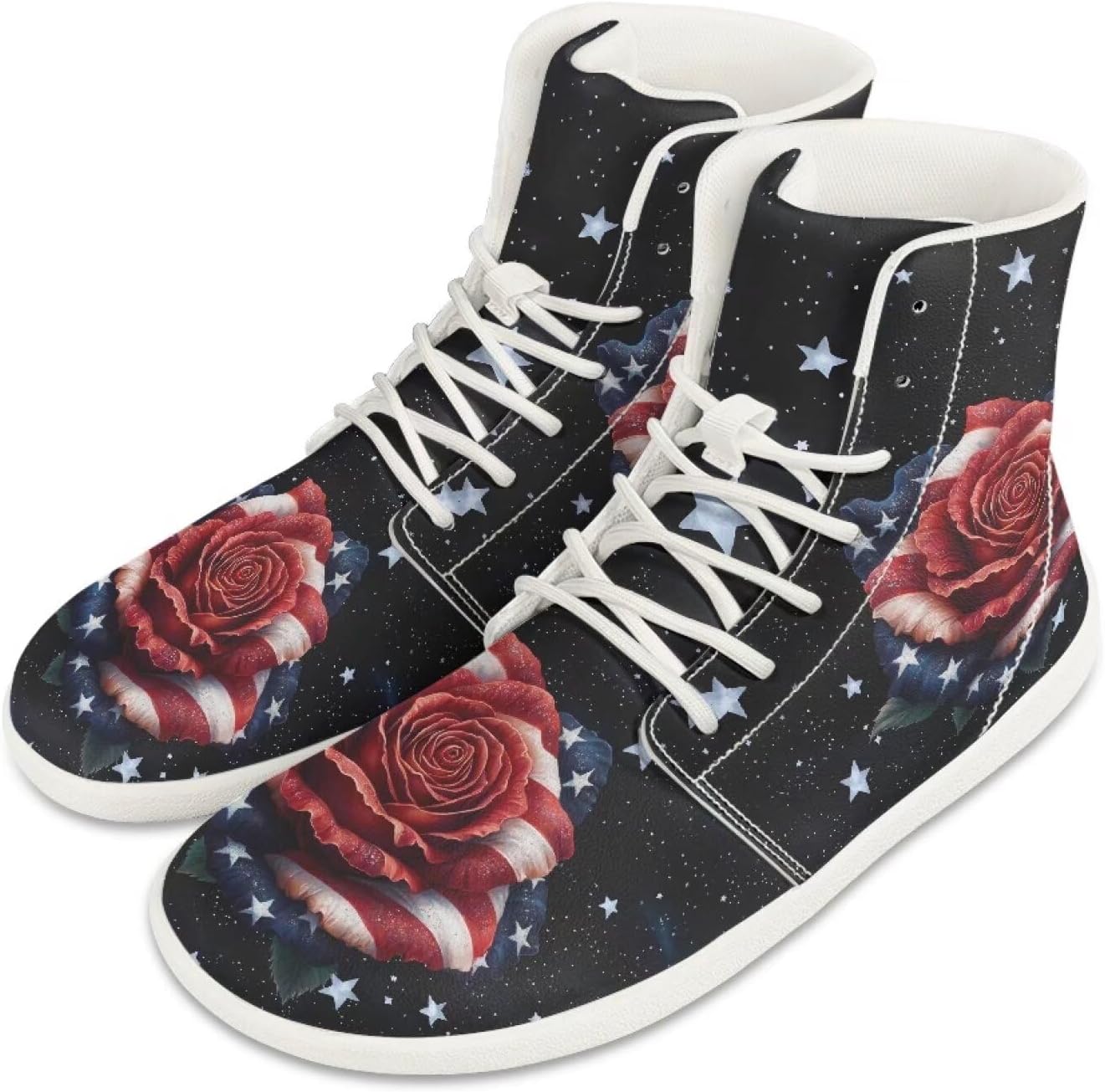 

Мужские босоножки из искусственной кожи PU Высокие ботинки с широкой носовой частью Модные кроссовки Удобные повседневные туристические туфли С шнуровкой Для улицы Размер США 5-14 Quxjehoe, American Flag Rose