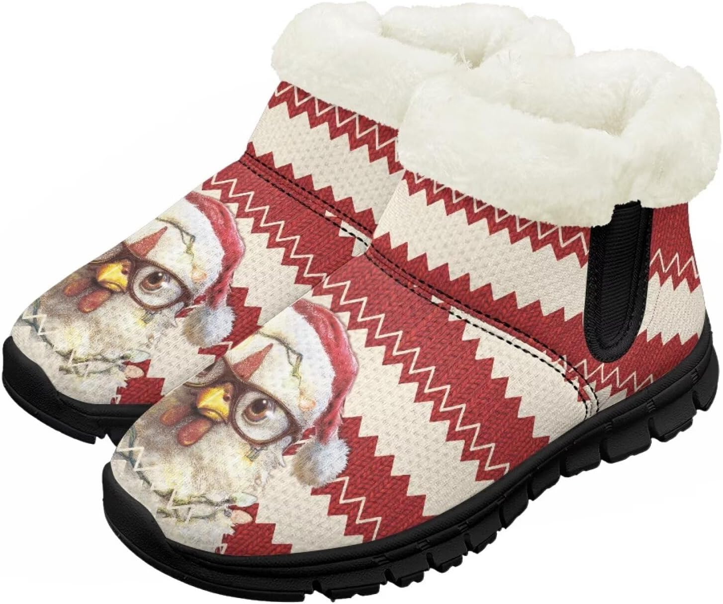 

Зимние детские ботинки Chririnla для мальчиков и девочек, с теплой подкладкой из искусственного меха, короткие ботильоны, противоскользящие, для малышей и детей постарше, Christmas Rooster