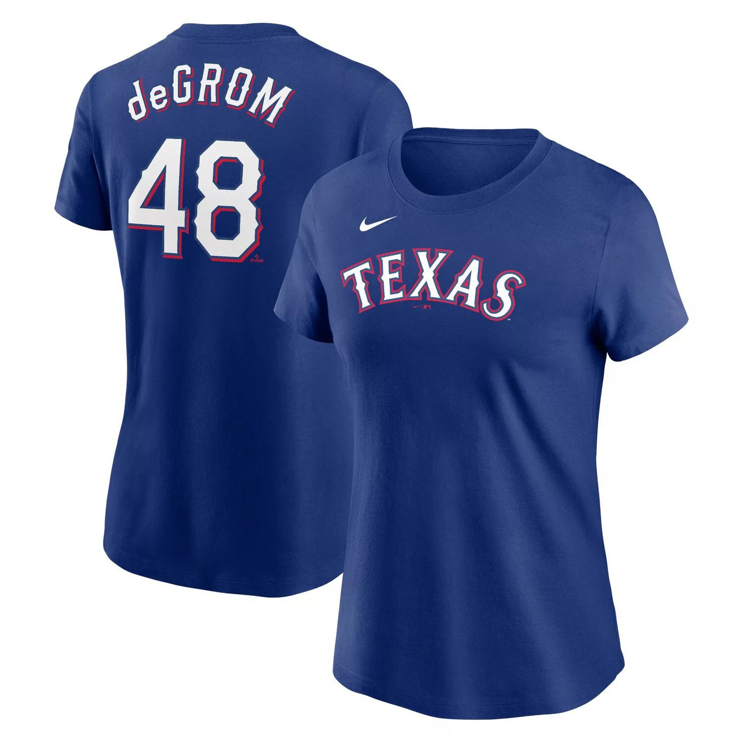 

Женская футболка Nike Jacob deGrom Royal Texas Rangers 2023 с именем и номером Nike