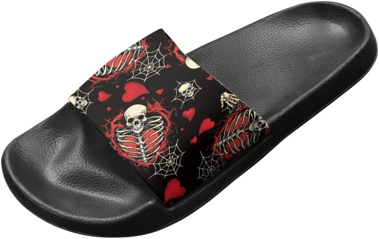 

Сандалии Binienty с одной полоской для женщин и мужчин, нескользящие, повседневные, для прогулок, пляжные шлепанцы с поддержкой свода стопы, Skull Spider Web Love Heart