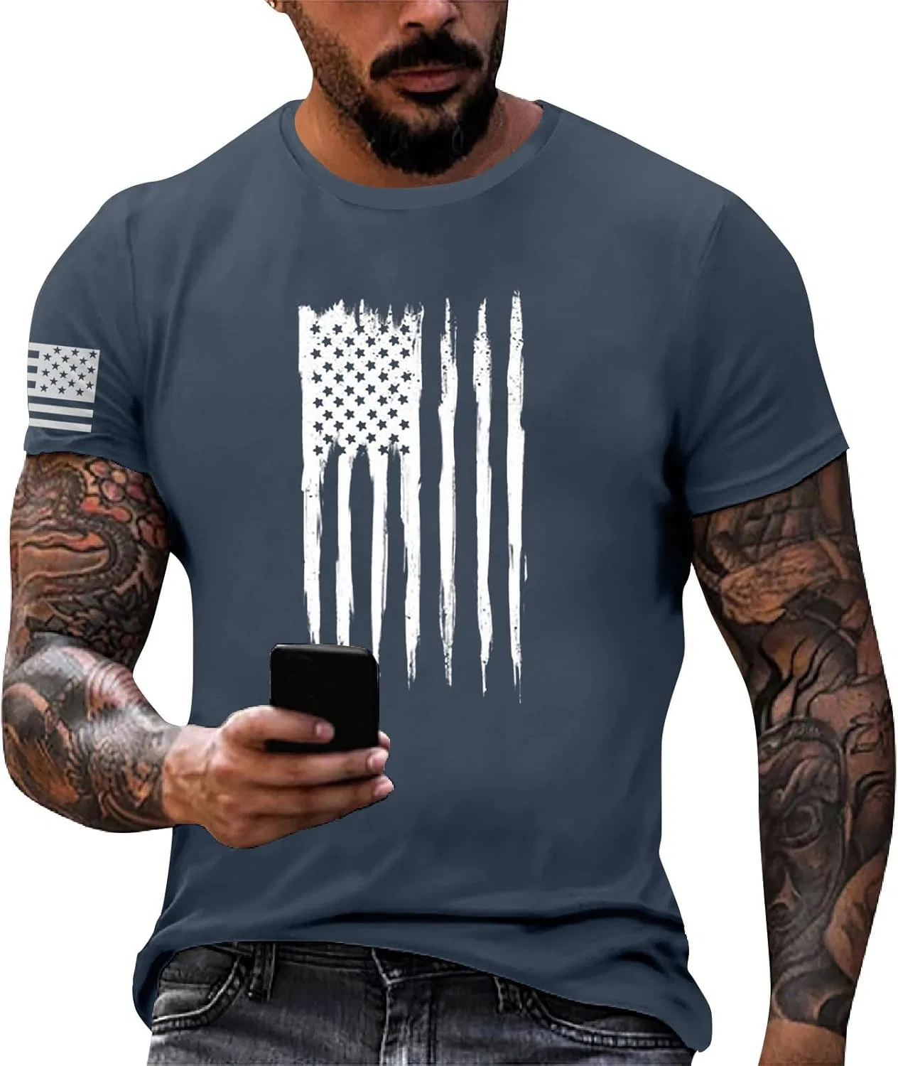Футболка с флагом Америки, мужская, Navy
