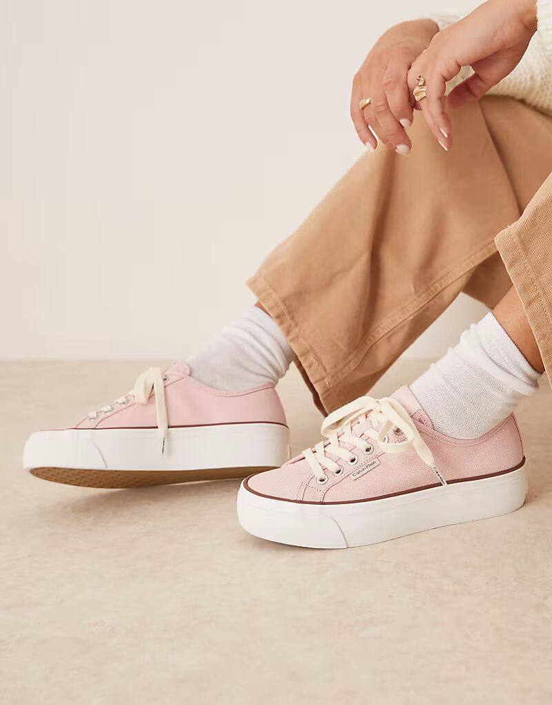 Розовые кеды из парусины на плоской платформе Calvin Klein Jeans vulc — фото 4