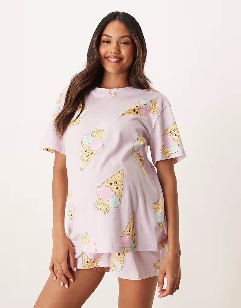 

ASOS DESIGN Maternity: свободная футболка с принтом мороженого и короткая пижама в сиреневом цвете ASOS Maternity