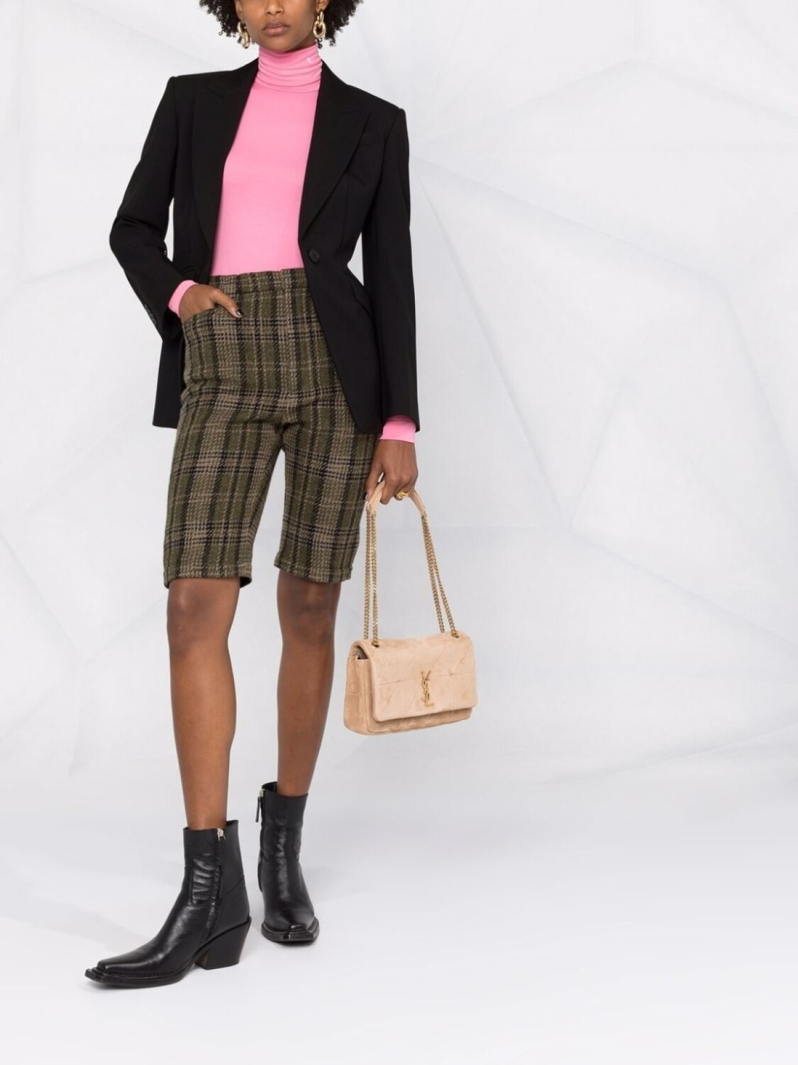 

Saint Laurent твидовые шорты-бермуды облегающего кроя, зеленый