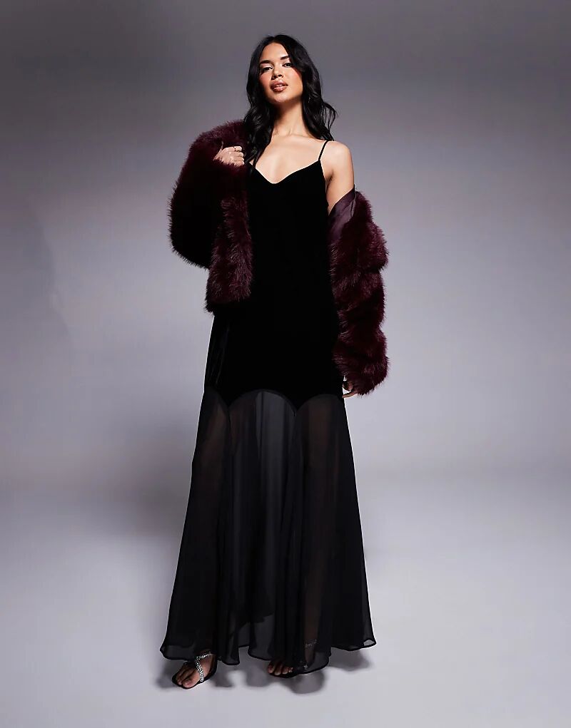 

Длинное платье из бархатного шифона River Island черного цвета