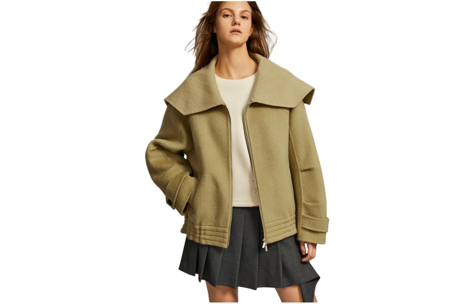 

ELLE Пальто женское оливковое зеленое с воротником Navy, умеренно прямое