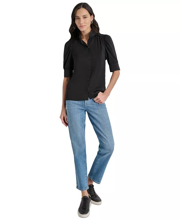 

Женская рубашка с воротником-стойкой и пышными рукавами DKNY Jeans, черный