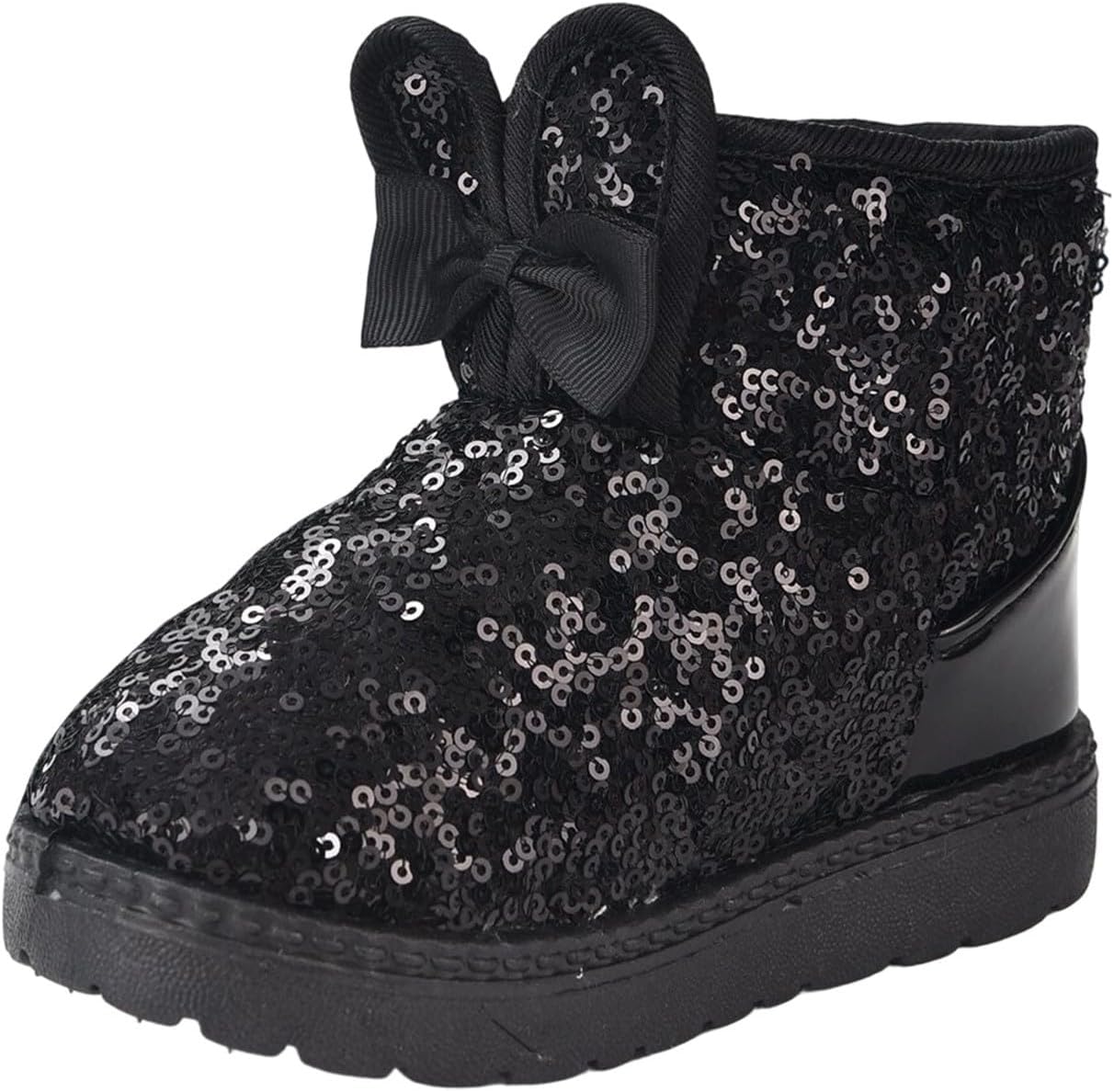 

Сапожки для девочек Детские блестящие зимние сапоги с пайетками, теплые ботильоны на зиму с противоскользящей подошвой, с искусственным мехом, теплые обувь для малышей JEUROT, Black