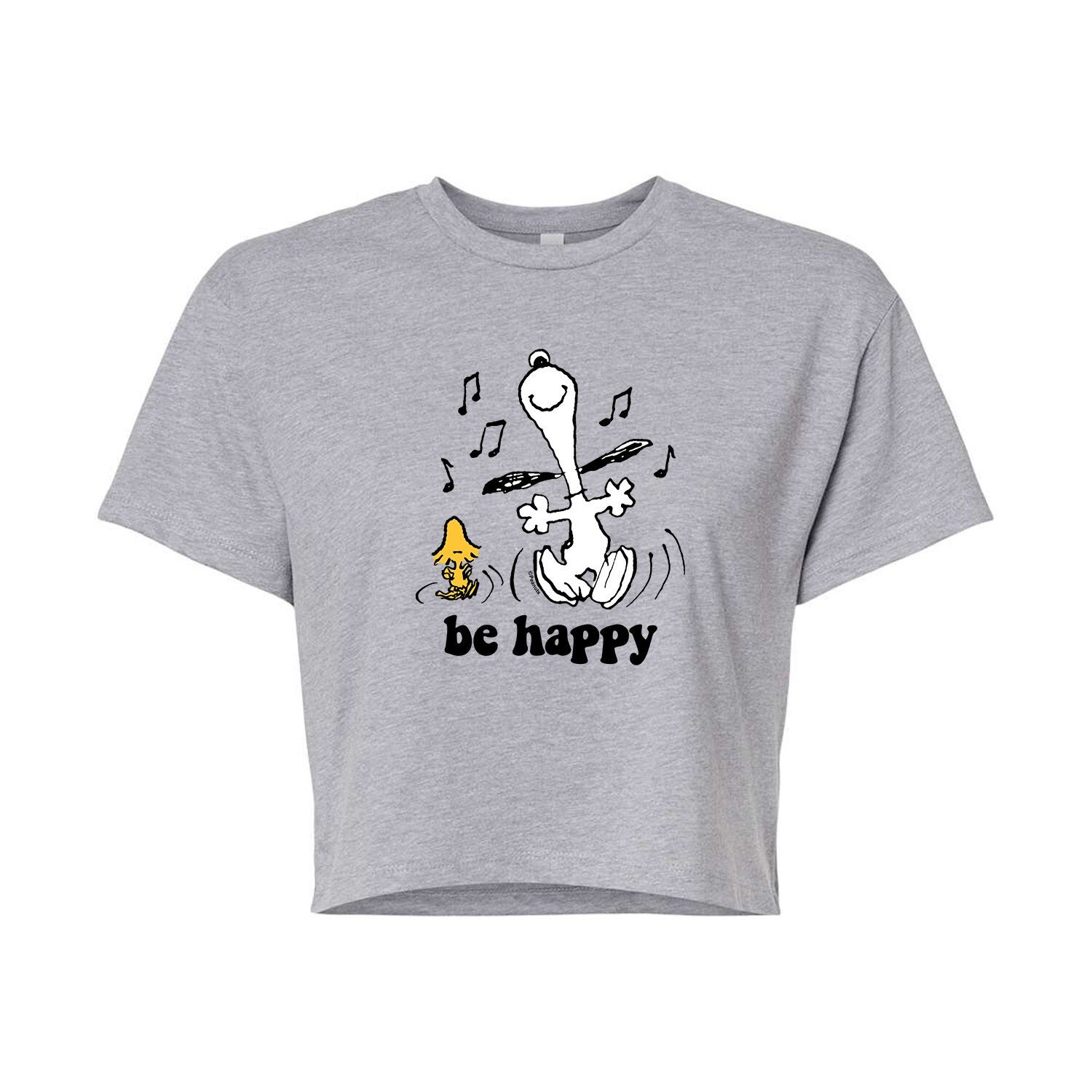 

Укороченная футболка с рисунком Peanuts Snoopy & Woodstock для юниоров "Be Happy" Licensed Character, серый