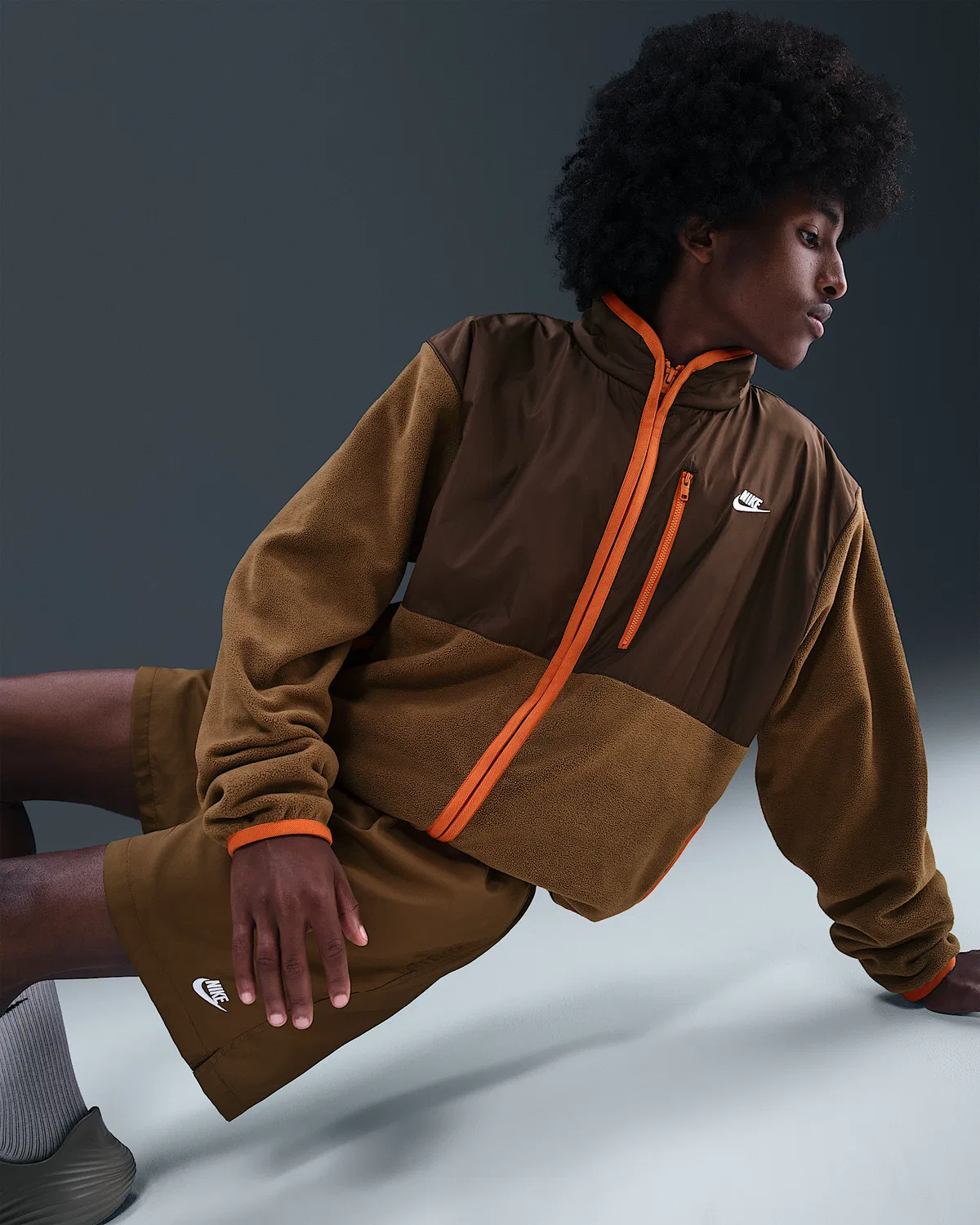 Мужская зимняя куртка на молнии Nike Sportswear Club, Mosswood Brown/Baroque Brown/White — фото 3
