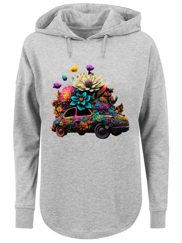 

Толстовка большого размера с принтом цветов и автомобилей, серого цвета F4NT4STIC